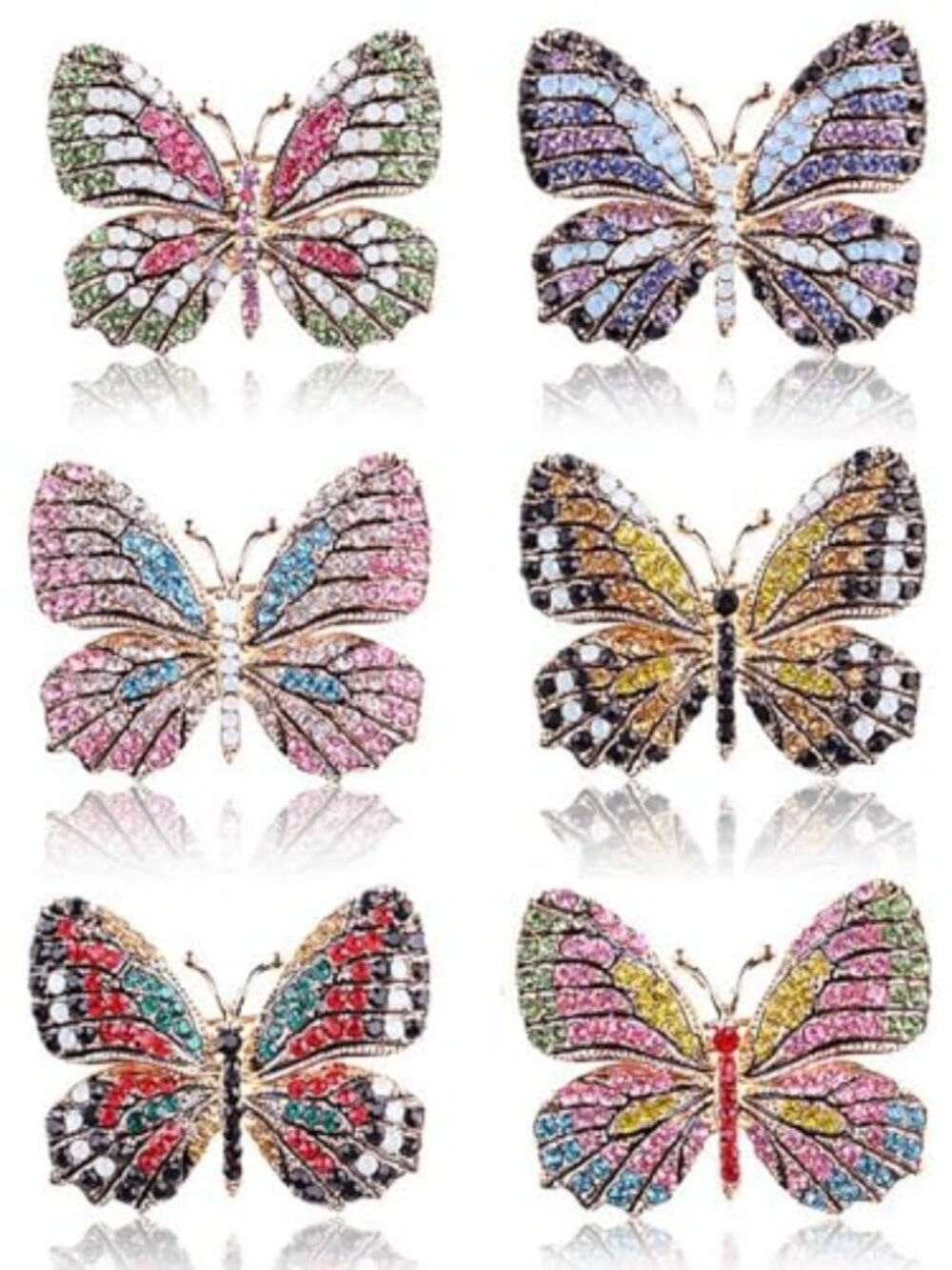 6 PCS Multicolor Rhinestone Crystal Butterfly Brooch Pin Lapel Pin for Women